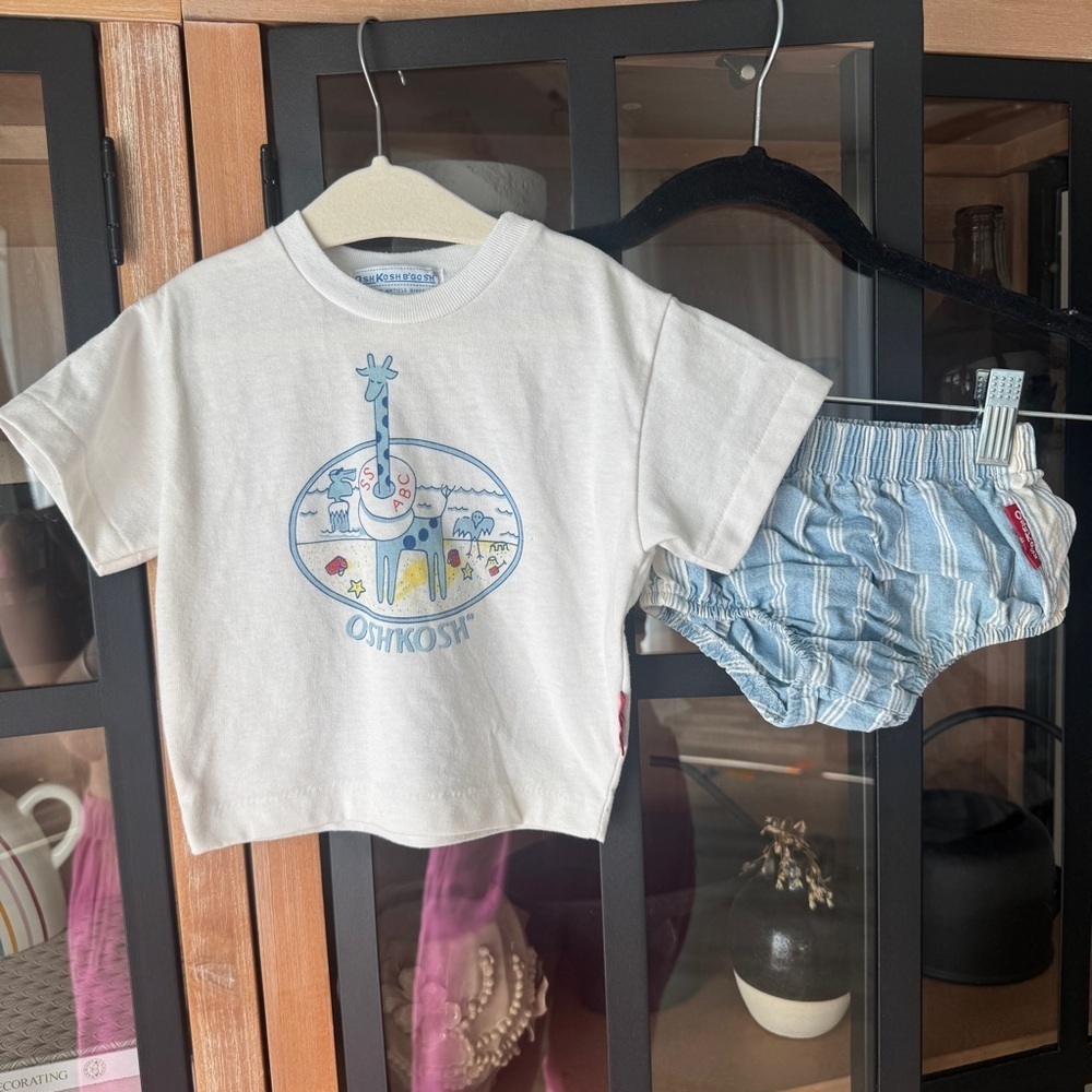 Vintage 1980s OshKosh B’Gosh set tee short sleeve diaper cover bloomers baby boy